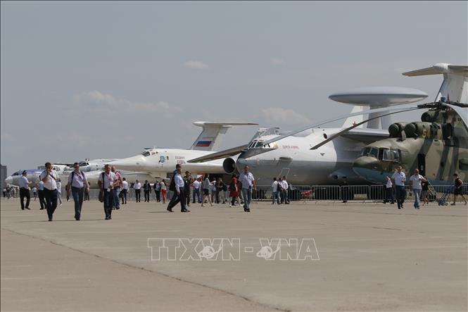 Trong ảnh: Quang cảnh Triển lãm Hàng không và Vũ trụ quốc tế Moskva 2021 tại sân bay Zhukovsky. Ảnh: Trần Hiếu - PV TTXVN tại Nga 