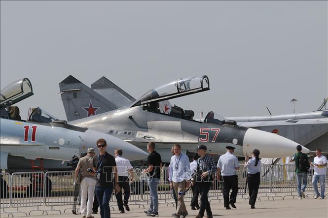 Trong ảnh: Quang cảnh Triển lãm Hàng không và Vũ trụ quốc tế Moskva 2021 tại sân bay Zhukovsky. Ảnh: Trần Hiếu - PV TTXVN tại Nga