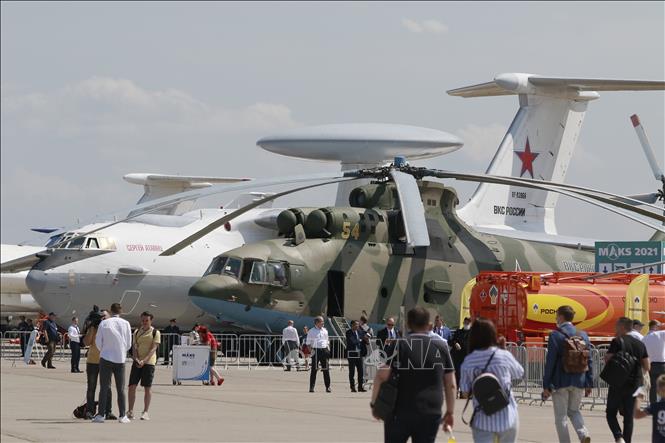 Trong ảnh: Quang cảnhTtriển lãm Hàng không và Vũ trụ quốc tế Moskva 2021 tại sân bay Zhukovsky. Ảnh: Trần Hiếu - PV TTXVN tại Nga 