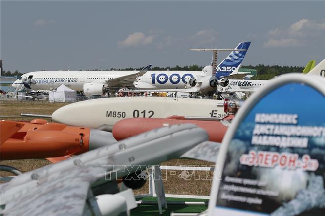 Trong ảnh: Hàng trăm phương tiện và thiết bị hàng không có người lái và không có người lái được giới thiệu tại triển lãm MAKS 2021. Ảnh: Trần Hiếu - PV TTXVN tại Nga