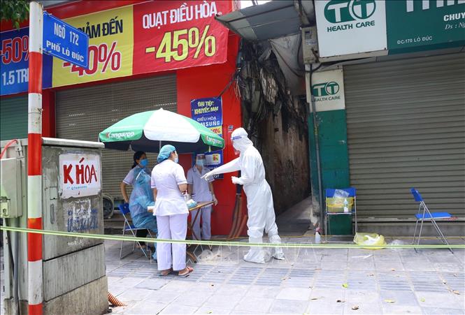 Ngõ 172 Lò Đúc bị phong tỏa. Ảnh: Hoàng Hiếu - TTXVN