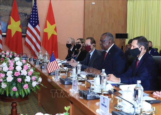 Photo: US Secretary of Defense Lloyd Austin at the talks. VNA Photo: Trọng Đức
