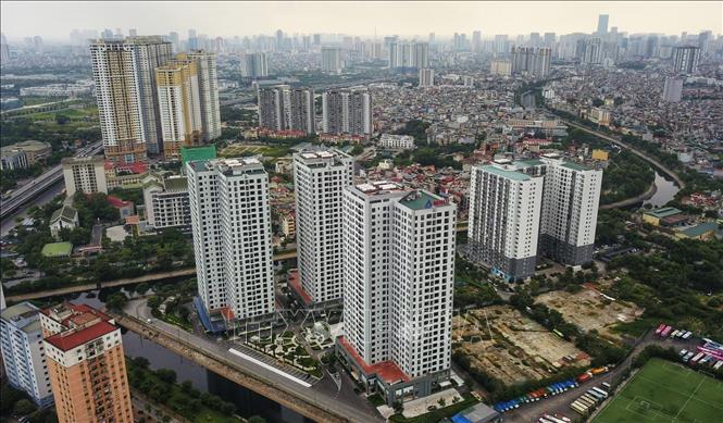 Dự án nhà ở thương mại phục vụ tái định cư tại khu X2 Đại Kim, quận Hoàng Mai được thành phố Hà Nội trưng dụng làm nơi cách ly, lập bệnh viện dã chiến. Ảnh: Thành Đạt - TTXVN 