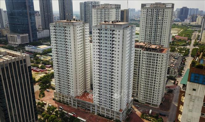 Dự án xây dựng nhà 30T1, 30T2 ô đất A14 Khu đô thị Nam Trung Yên, quận Cầu Giấy được trưng dụng làm nơi cách ly, lập bệnh viện dã chiến. Ảnh: Thành Đạt - TTXVN 