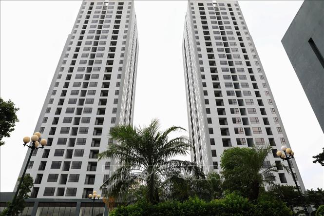 Khoảng cách giữa các tòa nhà của Dự án nhà ở thương mại phục vụ tái định cư tại khu X2 Đại Kim, quận Hoàng Mai là khá xa, không gian rộng rãi thoáng mát đảm bảo yêu cầu của TP Hà Nội trưng dụng làm nơi cách ly, lập bệnh viện dã chiến. Ảnh: Tuấn Anh - TTXVN