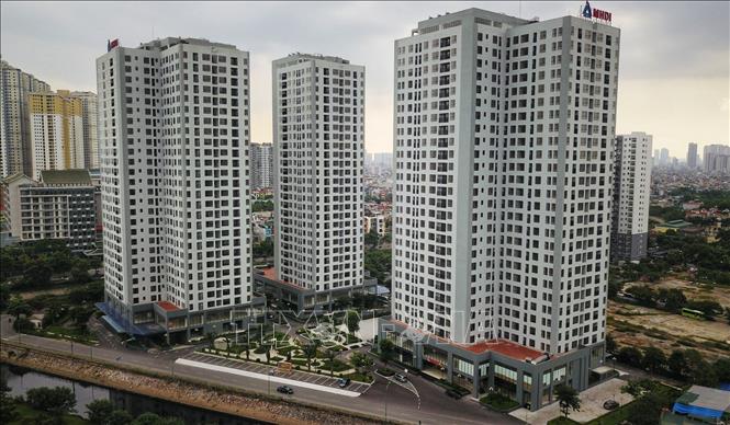 Dự án nhà ở thương mại phục vụ tái định cư tại khu X2 Đại Kim, quận Hoàng Mai được thành phố Hà Nội trưng dụng làm nơi cách ly, lập bệnh viện dã chiến. Ảnh: Thành Đạt - TTXVN
