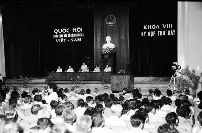 Trong ảnh: Chủ tịch Quốc hội Lê Quang Đạo phát biểu khai mạc Kỳ họp thứ 7, Quốc hội khóa VIII (14/6/1990). Ảnh; Xuân Lâm  - TTXVN