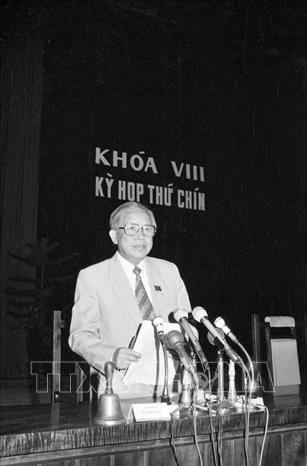 Trong ảnh: Chủ tịch Quốc hội Lê Quang Đạo phát biểu khai mạc Kỳ họp thứ 9, Quốc hội khóa VIII (27/7/1991). Ảnh: Kim Hùng - TTXVN