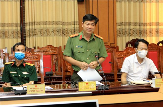 Trong ảnh: Đại tá Nguyễn Thanh Trường, Giám đốc Công an tỉnh Thái Bình, phát biểu tại cuộc họp. Ảnh: Thế Duyệt - TTXVN 