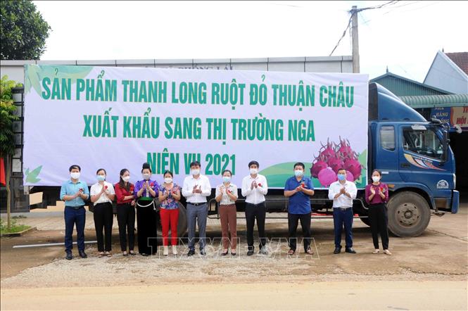 Photo: A view of the ceremony to export 10 tonnes of red-flesh dragon fruit to Russia. VNA Photo: Quang Quyết 