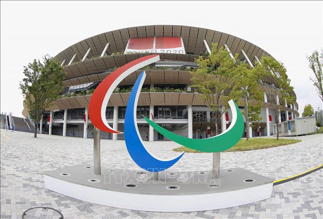 Trong ảnh: Biểu tượng Paralympic Tokyo 2020 tại Sân vận động quốc gia ở Tokyo, Nhật Bản, ngày 24/8/2021. Ảnh: Kyodo/ TTXVN