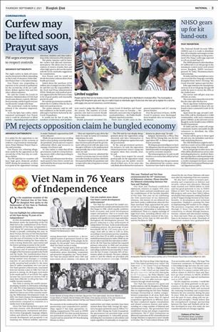 Trong ảnh: Tờ Bangkok Post ngày 2/9 đăng bài trả lời phỏng vấn của Đại sứ Việt Nam tại Thái Lan Phan Chí Thành nhân dịp kỷ niệm 76 năm Quốc khánh Việt Nam. Ảnh: TTXVN phát.