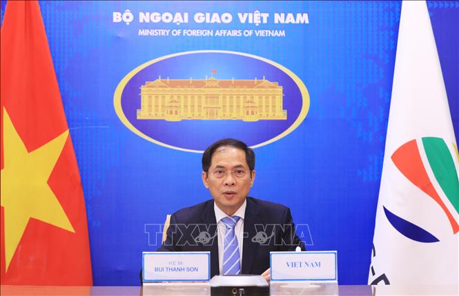 Trong ảnh: Bộ trưởng Bộ Ngoại giao Bùi Thanh Sơn dự Hội nghị Bộ trưởng Mekong - Hàn Quốc lần thứ 11. Ảnh: Lâm Khánh - TTXVN

