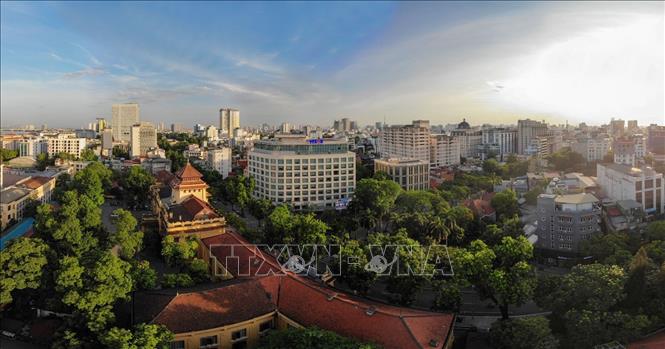 Trong ảnh: Tòa nhà Thông tấn nằm trong kiến trúc chung của khu trung tâm Hà Nội. Ảnh: Phạm Tuấn Anh-TTXVN
