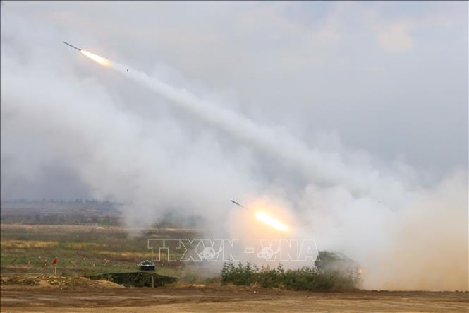 Trong ảnh: Cuộc tập trận Zapad-2021 tại thao trường Mulino có sự tham gia của quân đội một số nước Kazkhastan, Mông Cổ, Armenia. Ảnh: Trần Hiếu - PV TTXVN tại Nga