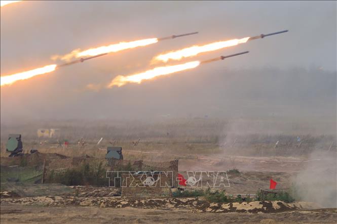 Trong ảnh: Quang cảnh cuộc tập trận Zapad-2021 tại thao trường Mulino ở tỉnh Nizhnyi Novgorod. Ảnh: Trần Hiếu - PV TTXVN tại Nga