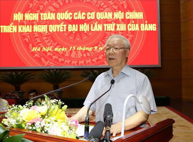 Tổng Bí thư Nguyễn Phú Trọng phát biểu chỉ đạo hội nghị. Ảnh: Trí Dũng  - TTXVN