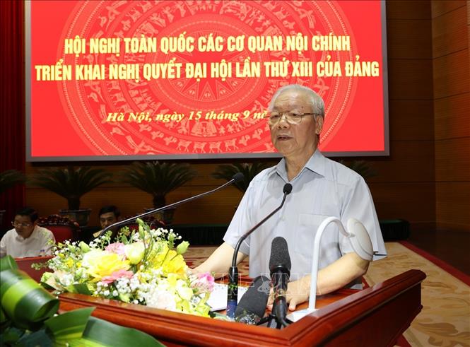 Tổng Bí thư Nguyễn Phú Trọng phát biểu chỉ đạo hội nghị. Ảnh: Trí Dũng - TTXVN