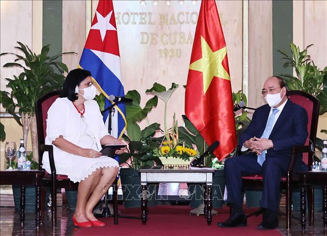 Chủ tịch nước Nguyễn Xuân Phúc tiếp Phó Chủ tịch thứ nhất Viện Cuba hữu nghị với các dân tộc (ICAP) Noemi Rabaza Fernandesz. Ảnh: Thống Nhất – TTXVN