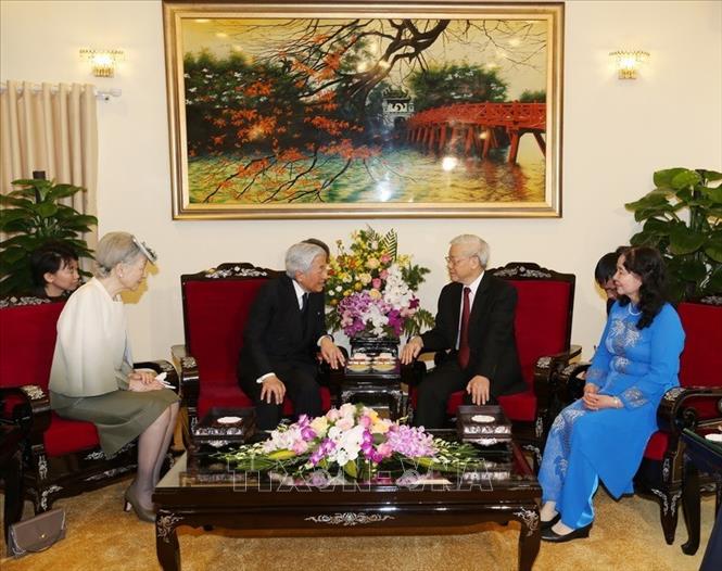 Trong ảnh: Tổng Bí thư Nguyễn Phú Trọng và Phu nhân hội kiến Nhà vua Nhật Bản Akihito và Hoàng hậu Michiko thăm chính thức Việt Nam (3/3/2017). Ảnh: Trí Dũng - TTXVN