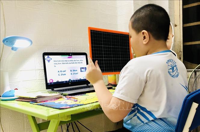 Trong ảnh: Học sinh trường Tiểu học Võ Thị Sáu (quận Hải Châu) học trực tuyến. Ảnh: TTXVN phát