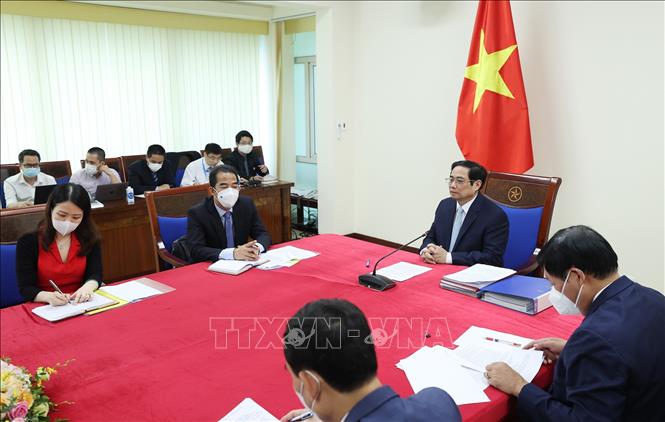 Trong ảnh: Thủ tướng Phạm Minh Chính phát biểu tại buổi điện đàm. Ảnh: Dương Giang-TTXVN