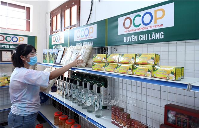 Trong ảnh: Các sản phẩm OCOP của tỉnh Lạng Sơn được giới thiệu, bày bán tại Trung tâm Khuyến công và Xúc tiến thương mại, Sở Công Thương tỉnh Lạng Sơn. Ảnh: Anh Tuấn – TTXVN