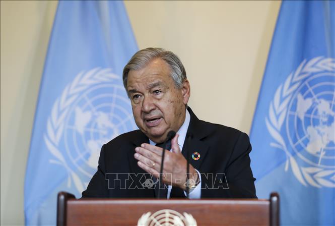 Trong ảnh: Tổng thư ký Liên hợp quốc Antonio Guterres phát biểu tại cuộc họp LHQ ở New York, Mỹ, ngày 20/9/2021. Ảnh: THX/TTXVN