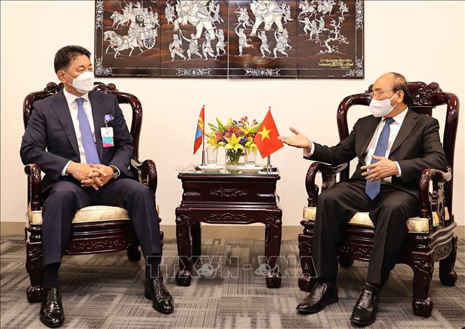 Photo: President Nguyen Xuan Phuc meets with President of Monglolia Ukhnaa Khurelsukh. VNA Photo: Thống Nhất
