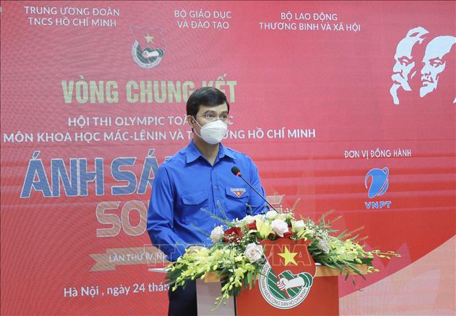 Bí thư thường trực T.Ư Đoàn Bùi Quang Huy phát biểu tại buổi chung kết. Ảnh: Minh Đức - TTXVN