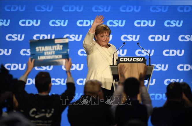 Trong ảnh: Thủ tướng Đức Angela Merkel tại cuộc vận động tranh cử cho cho Liên minh CDU/CSU và ứng cử viên Thủ tướng Armin Laschet ở Munich, Đức, ngày 24/9/2021. Ảnh: AFP/ TTXVN