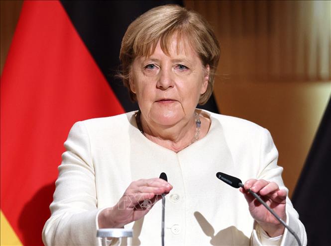Trong ảnh: Thủ tướng Đức Angela Merkel phát biểu tại buổi lễ kỷ niệm ngày nước Đức thống nhất ở thành phố Halle ngày 3/10/2021. Ảnh: AFP/TTXVN