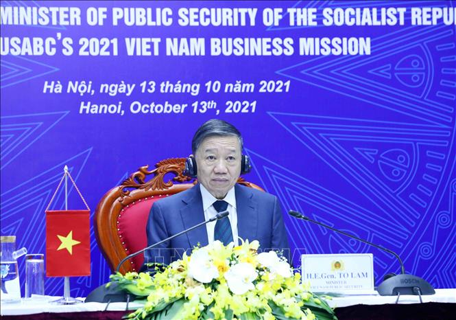 Photo: Minister of Public Security Gen. To Lam at the meeting. VNA Photo: Phạm Kiên