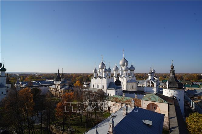 Khu Bảo tàng - bảo tồn Kremlin của Rostov Velikyi nhìn từ trên cao. Ảnh: 	
Bùi Duy Trinh-Pv TTXVN tại LB Nga