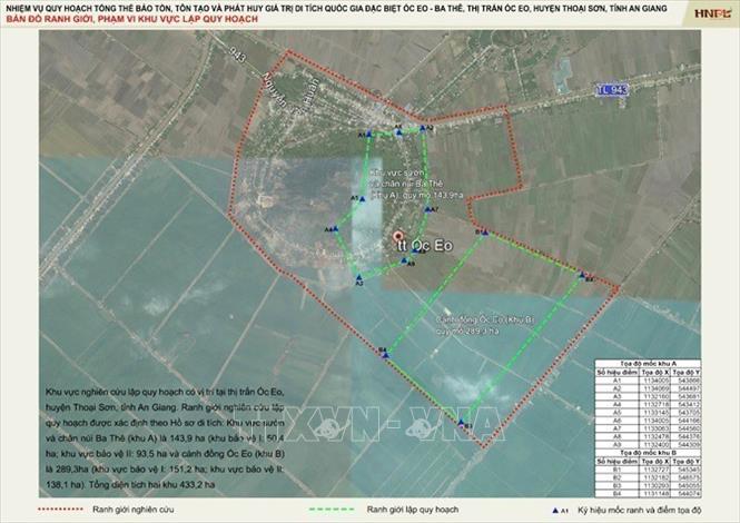 Photo: A plan map of the Oc Eo-Ba The Special National Relic Site. VNA Photo