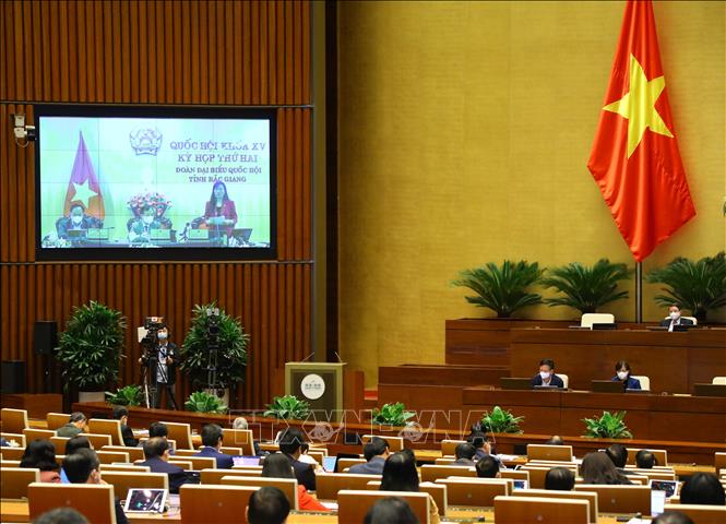 Đại biểu Quốc hội tỉnh Bắc Giang phát biểu trực tuyến. Ảnh: Văn Điệp - TTXVN