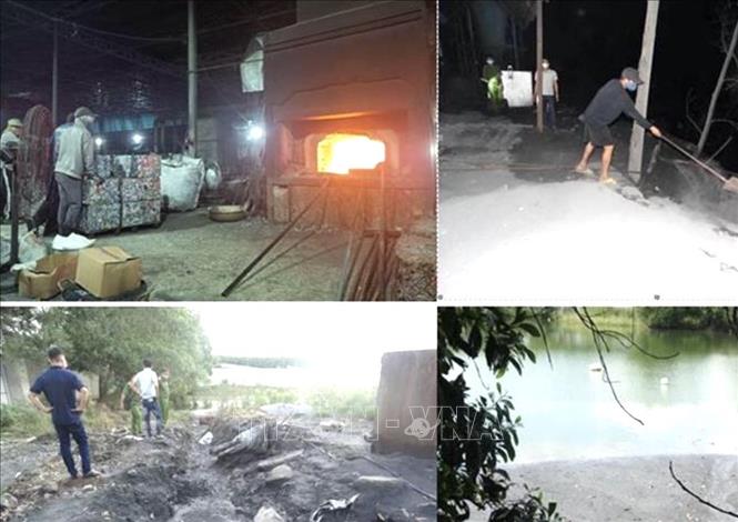 Trong ảnh: Chất thải nguy hại chưa qua xử lý được xả trực tiếp ra hồ. Ảnh: TTXVN phát