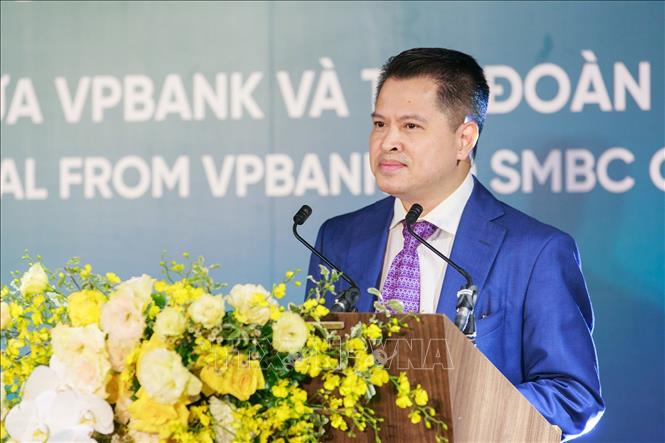 Trong ảnh:Ông Ngô Chí Dũng - Chủ tịch Hội đồng quản trị VPBank phát biểu tại lễ công bố. Ảnh: Trần Việt - TTXVN