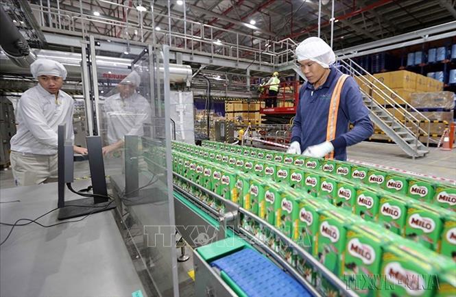 Gia nhập WTO, Việt Nam đã từng bước mở cửa thị trường hàng hóa và dịch vụ theo các thỏa thuận đa phương và song phương. Trong ảnh: Dây chuyền sản xuất sữa đóng hộp tại Nhà máy Nestlé Hưng Yên của Công ty TNHH Nestlé Việt Nam thuộc Tập đoàn Nestlé S.A (Thụy Sỹ). Ảnh: Trần Việt - TTXVN