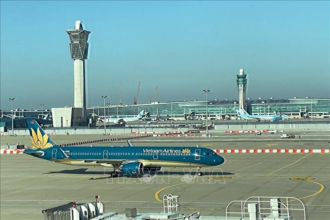 Trong ảnh: Máy bay của Hãng hàng không Quốc gia Việt Nam tại Sân bay Incheon, Hàn Quốc. Ảnh: Anh Nguyên - PV TTXVN tại Hàn Quốc