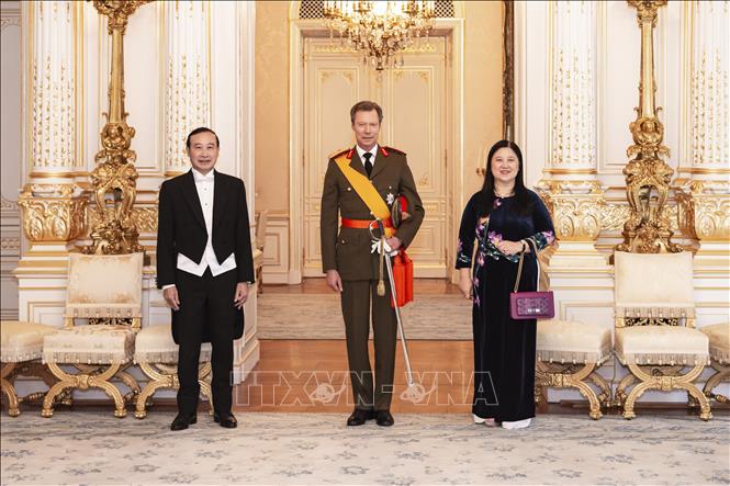 Đại sứ Nguyễn Văn Thảo và phu nhân cùng Đại Công tước Henri của Đại Công quốc Luxembourg. Ảnh: TTXVN phát