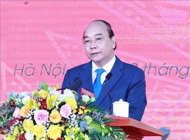 Chủ tịch nước Nguyễn Xuân  Phúc phát biểu tại Lễ kỷ niệm. Ảnh: Thống Nhất- TTXVN