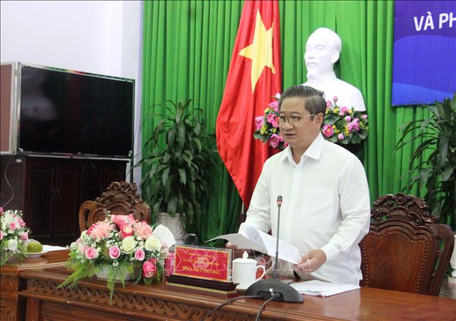 Chủ tịch Ủy ban nhân dân thành phố Cần Thơ Trần Việt Trường phát biểu tại Hội thảo. Ảnh: Trung Kiên - TTXVN