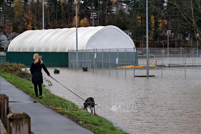 Trong ảnh: Cảnh ngập lụt do mưa lớn tại tỉnh British Columbia, Canada ngày 18/11/2021. Ảnh: THX/TTXVN