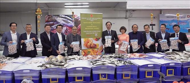 Photo: Delegates at the programme on branding and market development for Vietnam’s frozen tra and basa (Pangasius) at Dai Phat supermarket in Melbourne. VNA Photo: Diệu Linh