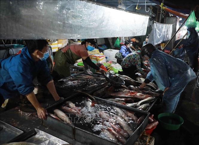 Trong ảnh: Người dân đến mua sắm ở chợ đầu mối phía Nam chấp hành nghiêm về phòng chống dịch Covid-19. Ảnh: Vũ Sinh - TTXVN