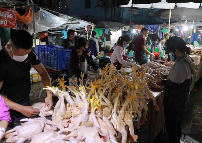 Trong ảnh: Người dân chọn mua thực phẩm ở chợ đầu mối Minh Khai (quận Bắc Từ Liêm, Hà Nội). Ảnh: Vũ Sinh - TTXVN