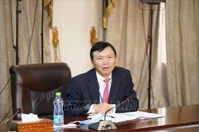 Đại sứ Đặng Đình Quý phát biểu trong buổi làm việc với Tổng thống Nam Sudan Salva Kiir. Ảnh: TTXVN