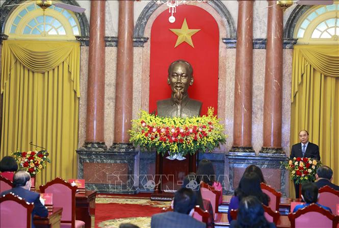 Chủ tịch nước Nguyễn Xuân Phúc phát biểu. Ảnh: Thống Nhất-TTXVN
