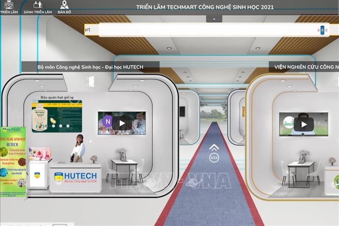 Trong ảnh: Khu vực giới thiệu công nghệ và thiết bị công nghệ sinh học trên nền tảng trực tuyến www.techmart.techport.vn. Ảnh: Tiến Lực – TTXVN 
